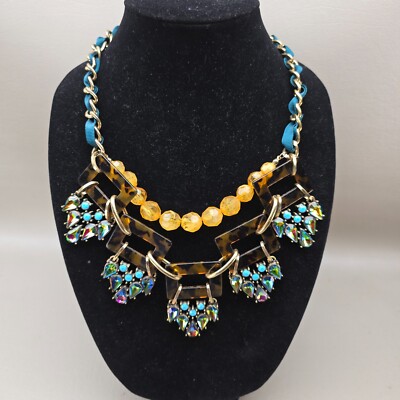 Vintage Acrylic Rhinestone Necklace Aurora Borealis AB Boho Statement