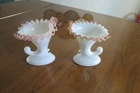 FENTON  ROSE CREST CORNUCOPIA CANDLE HOLDERS 2