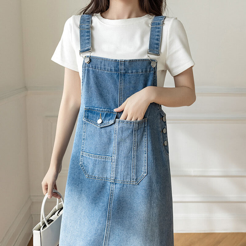 Fashion Women Denim Jumpsuit Loose Overalls Dress Long Suspender Skirts  Casual