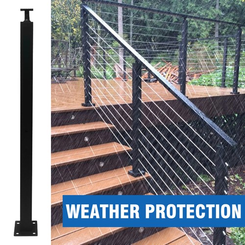 42x2x2" Cable Railing Post Deck Railing Post w/ Pre-Drilled Holes Black - Picture 5 of 7