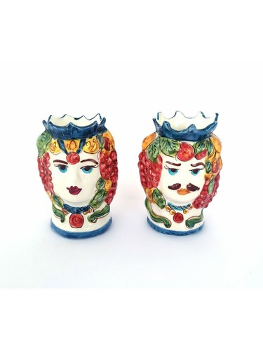 Couple Heads Of Moor King And regina IN Ceramic Sicilian of Caltagirone Art 209