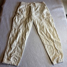 Anthropologie Angela Cargo Utility Pants Beige Elastic Waist Drawstring Size 27