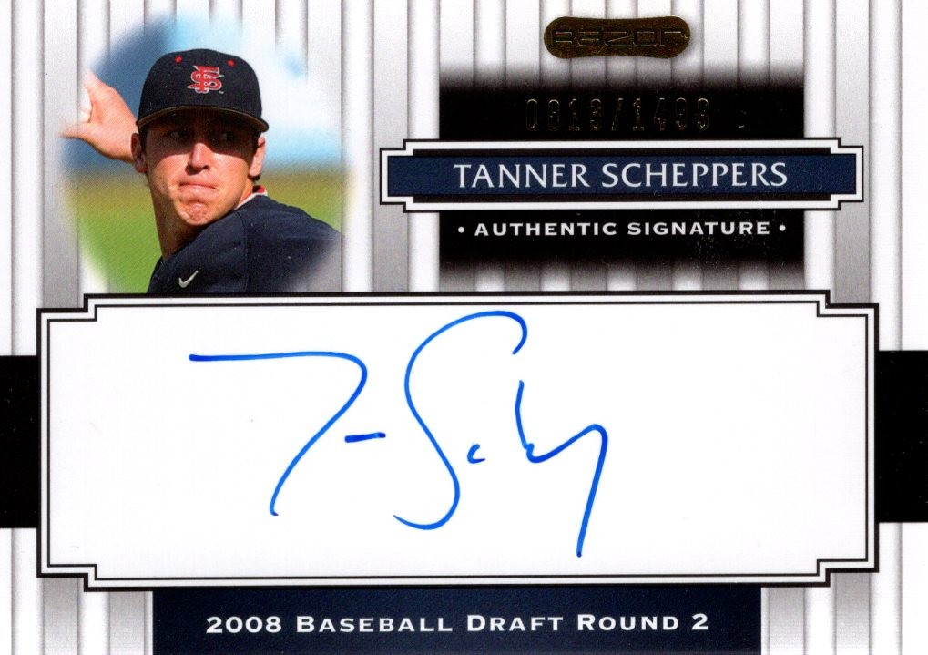 2008 Razor Signature Series #148 Tanner Scheppers Auto /1499  BB