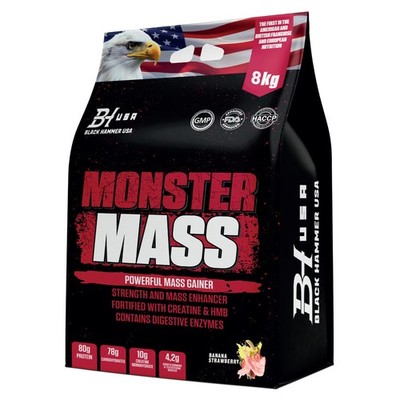 Mass Gainer 8kg| Banane Erdbeere Premium Muscle & Weight Gain   Black Hammer USA