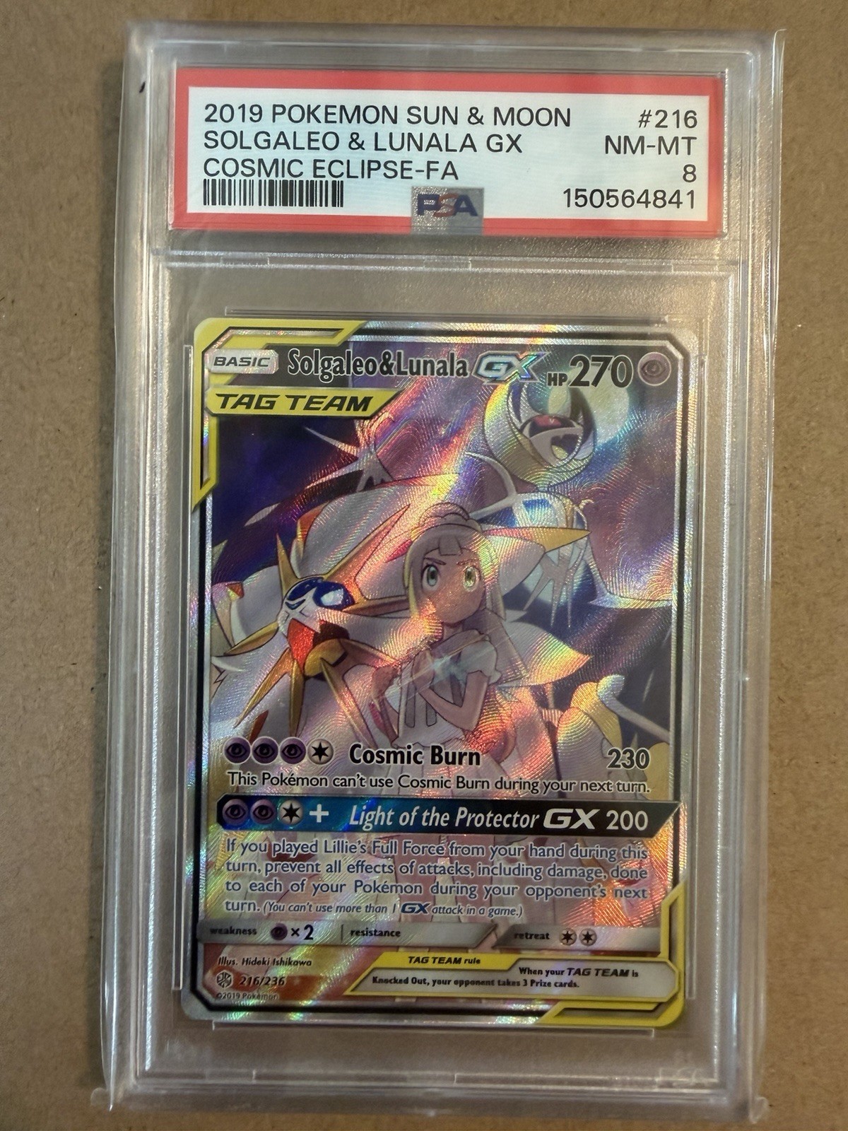 Solgaleo & Lunala GX 216/236 Alternate Full Art Pokémon Cosmic Eclipse - PSA8