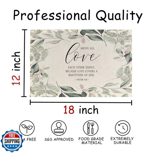Christian Bible Verse Placemats Set of 4,Rustic Eucalyptus Religious Christia - Picture 5 of 5
