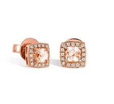 LeVian 14K Rose Gold Peach Morganite Square Stud Earrings with White Diamonds