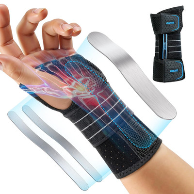 Carpal Tunnel Wrist Brace, Adjustable Night Wrist Support with 3 Metal Splints,