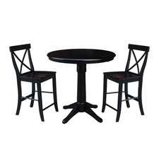 36" Round Extension Dining Table 36.1"H With 2 X-Back Counter height Stools