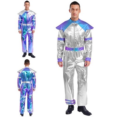 Herren Overall Astronaut Jumpsuit Metallic Kostüm Karneval Outfits Hip Hop Jazz