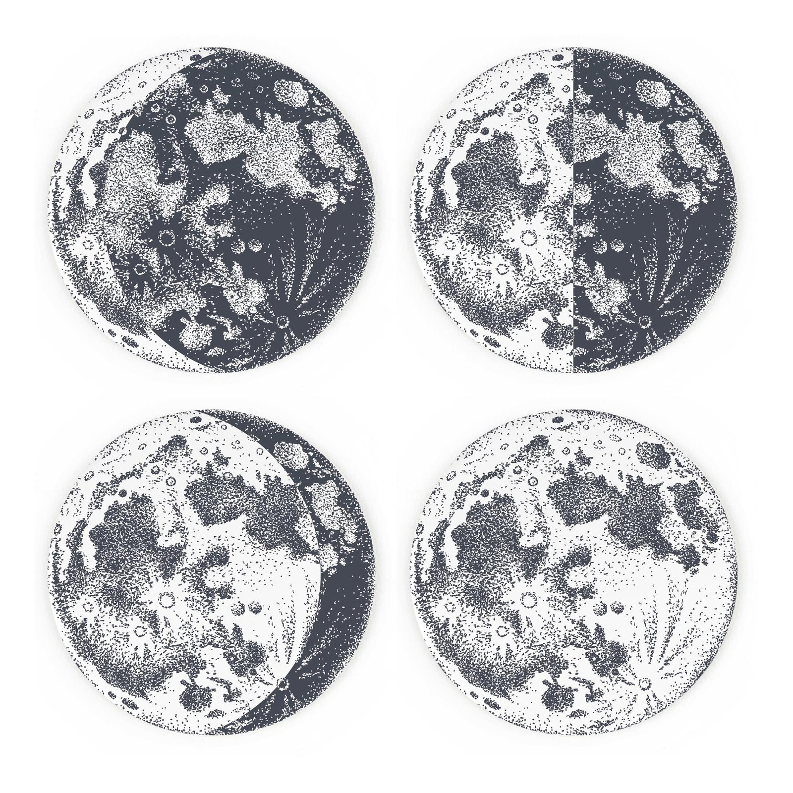 Moon Phases Ceramic Coaster Set - Round Table Coasters Space Gifts, Set of 4