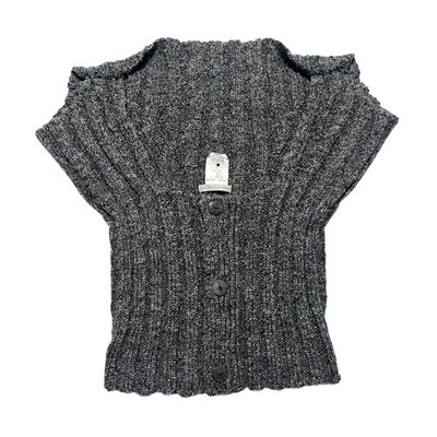 Sarah Pacini Grey Textured Ribbed Knit Wool Mohair Vest Cardigan Top One Size