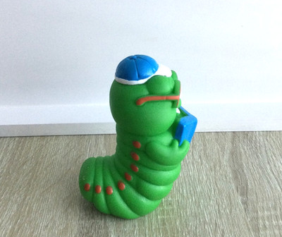 Vintage 1987 Gerber Products  Green Plastic Bookworm Caterpillar Baby Squeak Toy