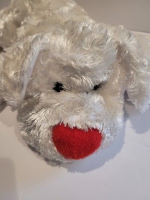 Vintage Dan Dee White Dog Plush Red Heart Nose Floppy Laying Stuffed Animal 
