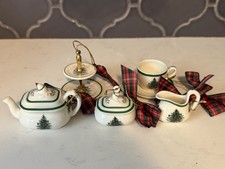 Spode Christmas Ornament Tea Time Two Tier Server Sugar Bowl Tea Cup Pot Creamer