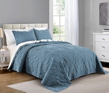 Quilt Set Full/Queen Size Ash Blue - Oversized Bedspread - Soft Microfiber Co...