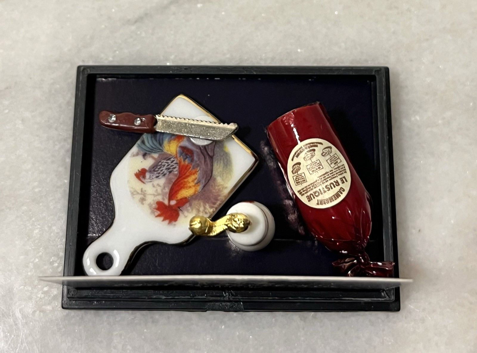 Reutter Porzellan Germany Dollhouse Miniature Rooster Cutting Board & Ham Set