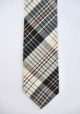 Vtg 60s Mod Black Cream Blue Red Yellow Diagonal Plaid Skinny Jazz Tie 2.25"