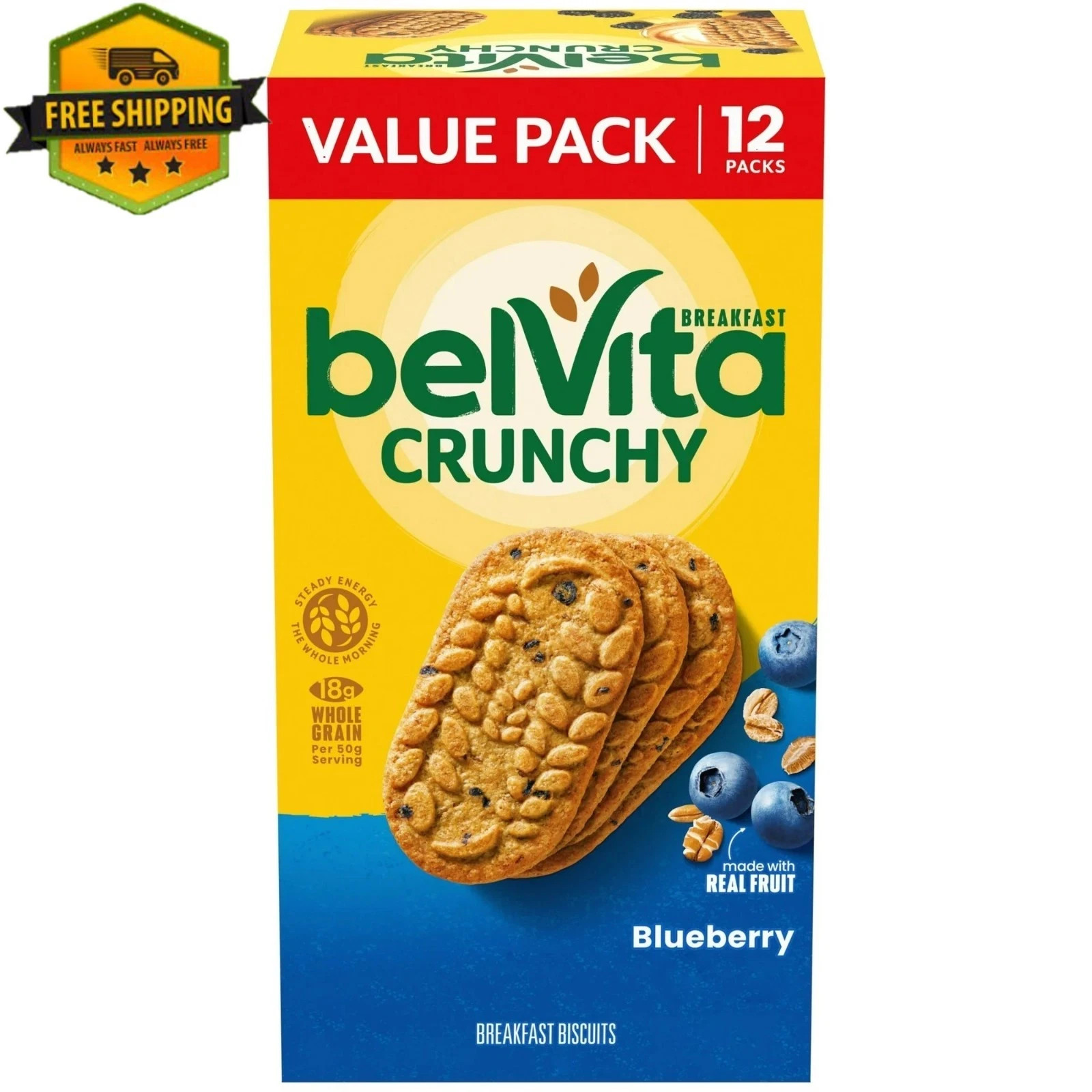 belVita Blueberry Breakfast Biscuits, Value Pack – 12 Packs with 4 Biscuits Each