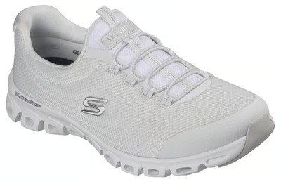NEW WOMENS SKECHERS GLIDE STEP GLISTENED White MESH Shoes AUTHENTIC IN BOX