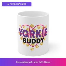 Custom Yorkshire Terrier Yorkie Paw Print Heartbeat Kubek Spersonalizowane imię zwierzęcia
