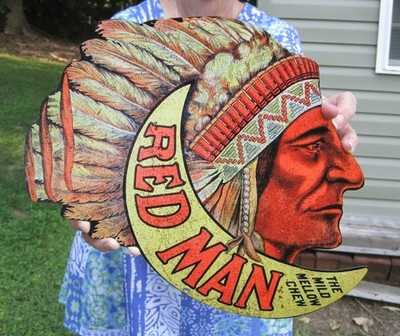 RED MAN THE MILD MELLOW CHEW TOBACCO Indian Chief Metal Advertising Steel  Sign