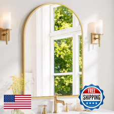 Arched Wall Mirror 38x26 Inch Gold Bathroom Vanity Mirror with Metal Frame, Mode