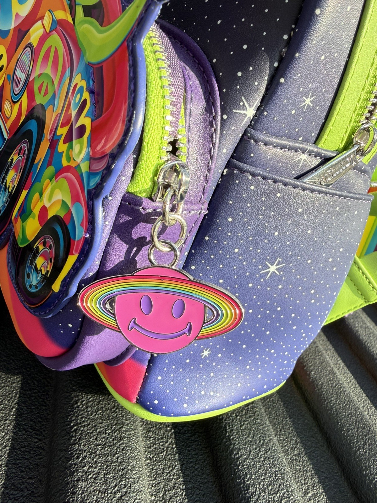 Lisa Frank Loungefly Glow in the Dark Alien Rainbow Mini Backpack LOUNGEFLY Lisa Frank Cosmic Alien Ride Glow Mini Backpack  main image 2