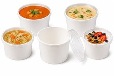 16 oz Disposable White Paper Soup Containers with Paper Lids or without