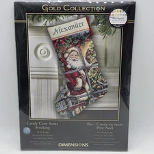 Dimensions 8778 Gold Collection Cross Stitch Candy Cane Santa Stocking 16”