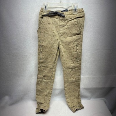 Retro Stitch Kids Jogger Pants Size 7 Tan Speckled Drawstring Cargo Zip Pockets