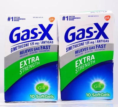 TWO Gas-X Extra Strength Gas Relief 125mg Simethicone 10 Softgels  Each Exp 3/28