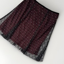 Women's Y2K Fairy Diamond Tulle Overlay Maroon Skirt Whimsigoth Holiday Waist 33