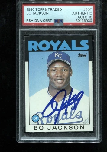 Bo Jackson Rookie 1986 Topps Traded #50T RC Card MLB Autograph PSA/DNA Auto 10