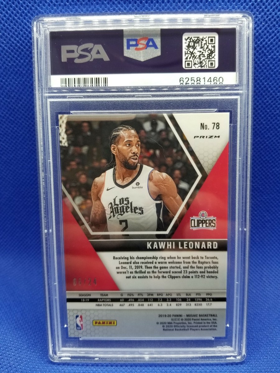 シングルカード Kawhi Leonard Mosaic Purple /49 Prizm 2019 Mosaic KAWHI LEONARD Purple Snakeskin #/24 PSA 10 card