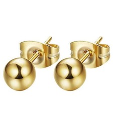 2pairs Simple Polished 14K Gold Plated Stud Earrings Round Ball Earrings 3mm 8mm