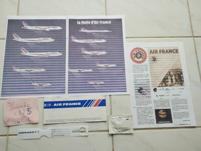 AIR FRANCE SHEETFED PLANE TICKET 1985 + BAG + REFRESHING POUCH + COPY