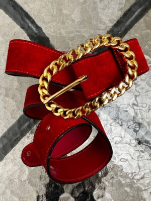 100% Authentic New Gucci Leather Belt Size 80 Red Gucci Brown Leather Red/Green Canvas Web Interlocking G Belt  main image 3