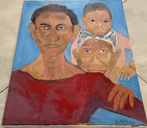 Immigrant Family By B.Katz - Original Acrylic On Canvas Unframed- 20x16 - 2021 - Picture 3 of 6