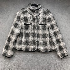 Dylan Fleece Jacket Womens Large Gray Plaid Button Long Sleeve Collar Pockets