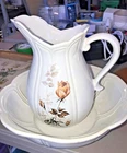 VTG McCoy Pottery White Floral Water Pitcher & Basin  #7529 Made in USA  272