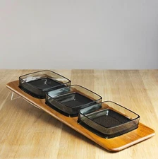 DIGSMED Denmark Vtg Teak Condiment Tray #002 Smoke Grey Glass MCM 1962 Relish