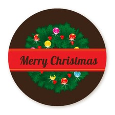 Holiday Wreath Personalized Christmas Round Sticker Labels-7 size avaiable
