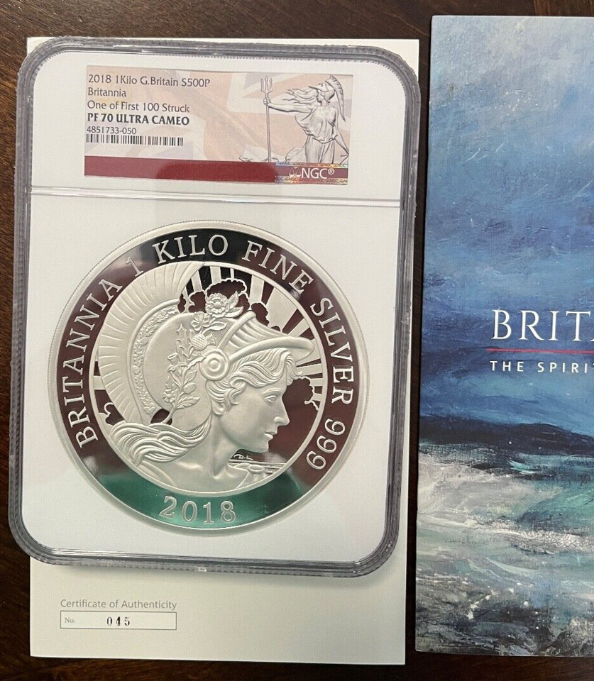 2018 Great Britain s500p Pound Britannia 1 KILO NGC PF70 Ultra Cameo