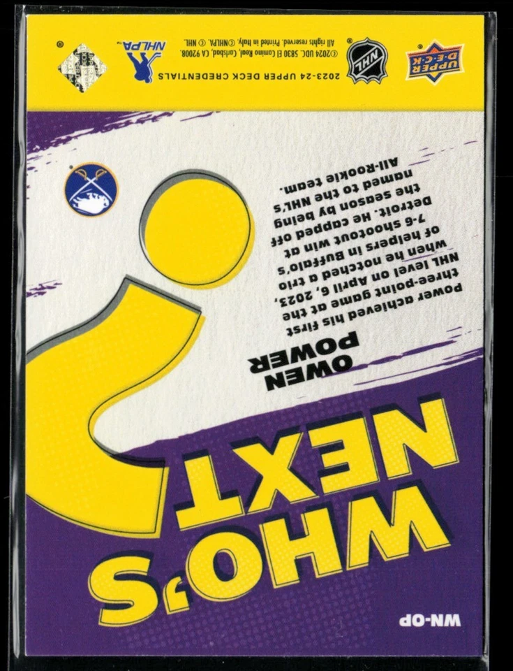 2023-24 Upper Deck Credentials Who's Next #WN-OP Owen Power - Image 2 of 2