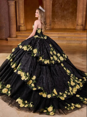 black prom dress with yellow flowers Faviana Floral Tulle and Lace Prom Dress 11251 Light Yellow / 10