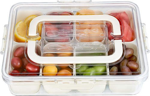 Snackbox-Behälter mit Deckel und Griff geteiltes Serviertablett (8 Fächer) - Bild 13 von 14