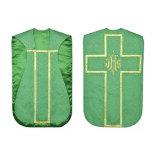 NUEVO Juego de 5 piezas de vestimenta verde con casulla romana para violín, IHS, Casulla