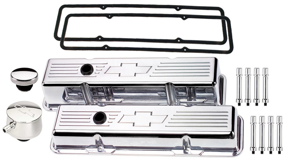BILLET SPECIALTIES POLISHED SHORT VALVE COVERS,CHEVY BOWTIE