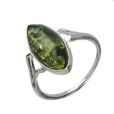 Sterling Silver and Baltic Green Amber Ring "Autumn"